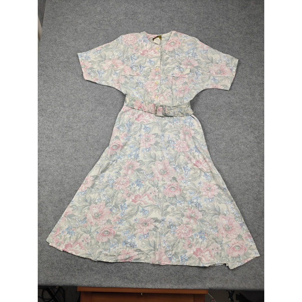 Vintage Stuart Alan Dress Womens 8 Pastel Floral Belted Shirt Button Front